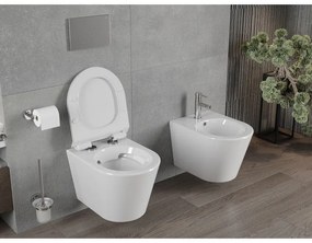 Mexen Rico falra akasztható WC Perem nélküli WC ülőkével Vékony hőre keményedő, fehér - 30720100