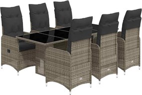 vidaXL 7 részes szürke polyrattan kerti bisztrógarnitúra párnákkal