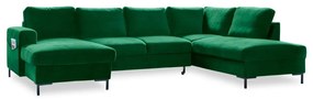 Lofty Lilly zöld kinyitható U alakú bársony kanapé, jobb oldali - Miuform