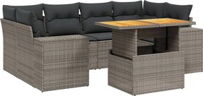 vidaXL 7 részes szürke polyrattan kerti ülőgarnitúra párnákkal
