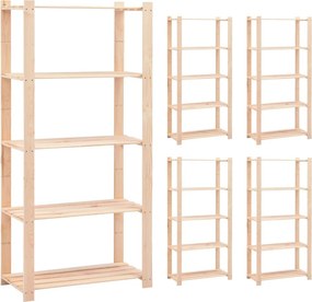 vidaXL 5 db 5-szintes tömör fenyőfa tárolópolc 250 kg 80 x 38 x 170 cm