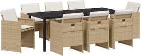 vidaXL Kert étkező szett 9 pcs Bézs polirattan