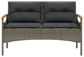 szürke polyrattan kerti pad párnával 116 x 62,5 x 74