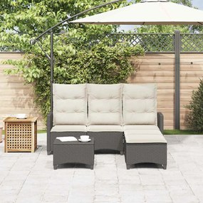 3 részes fekete polyrattan kerti ülőgarnitúra párnával L-alakú