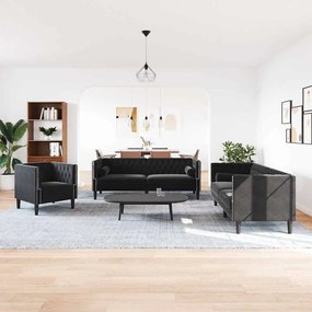 Kanapé Szett 3 pcs Fekete Bársony