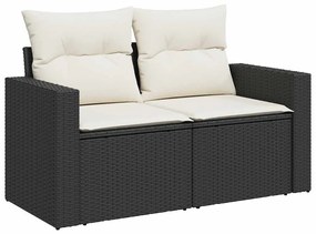 11 részes fekete polyrattan kerti ülőgarnitúra párnákkal