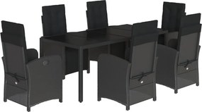 vidaXL 7 részes fekete polyrattan kerti étkezőgarnitúra párnával