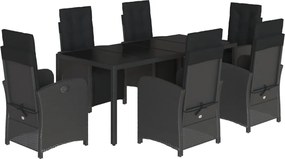 vidaXL 7 részes fekete polyrattan kerti étkezőgarnitúra párnával