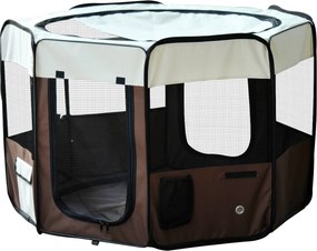 PawHut Összecsukható Nyolcszögletű Kerítés Macskák és Kisállatok Számára Oxford Anyagból és Acélból - méret Ø 117 x 76H cm - bézs-barna | Aosom