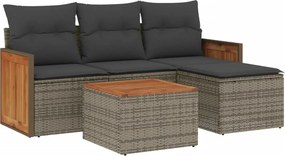 vidaXL 5 részes szürke polyrattan kerti ülőgarnitúra párnákkal