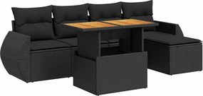 vidaXL 6 részes fekete polyrattan kerti ülőgarnitúra párnákkal