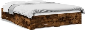 vidaXL füstös tölgy színű szerelt fa ágykeret fiókokkal 150x200 cm