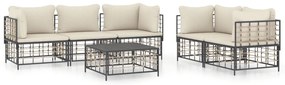6 részes antracitszürke polyrattan kerti ülőgarnitúra párnákkal