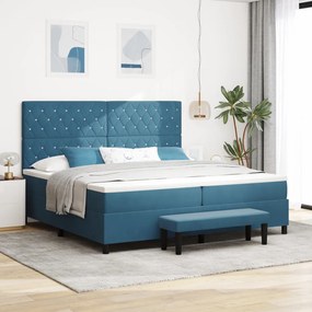 Boxspring Ágy Matraccal és Padal Sötétkék 200x200 cm Bársony