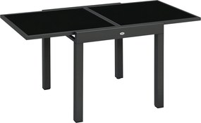Outsunny Állítható Alumínium Kerti Asztal Téglalap Forma Üvegtetővel 4-6 fő számára, 50 kg terhelhetőség, Terasz: 80-160x80x75 cm, Fekete | Aosom