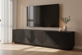 Asha RTV szekrény 200 cm bordázott előlapokkal – fekete matt