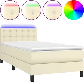 vidaXL krémszínű műbőr rugós ágy matraccal és LED-del 100x200 cm