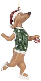 Karácsonyfadísz pöttyös zöld pulcsis tacskó