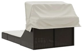 Barna polyrattan dupla napozóágy tetővel és párnával