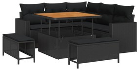 vidaXL Kerti Kanapé Szett 8 pcs Fekete polirattan