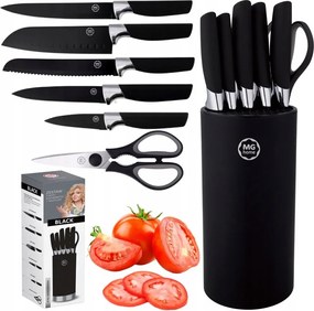 5 db-os késkészlet olló szett +állvány fekete éles rozsdamentes acél