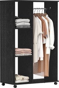 HOMCOM Görgős Ruhásszekrény, Nyitott Dizájnnal, Felső Rúd és Polcok Szervező a Hálószobában, 80x40x128 cm, Fekete | Aosom