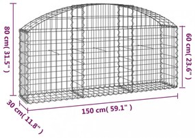 íves horganyzott vas gabion kosár 150x30x60/80 cm