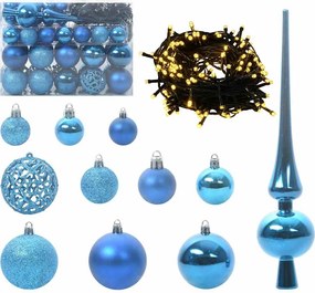 vidaXL Karácsonyi Díszgömb Készlet 150 LED-del 61 pcs Kék Műanyag