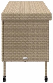 bézs polyrattan kerti tárolóláda kerekekkel 160x55x75 cm