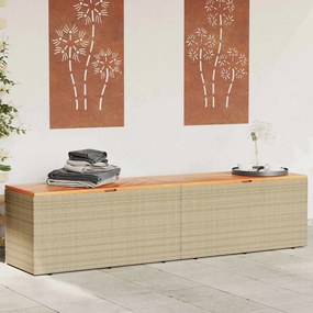 vidaXL bézs polyrattan és akácfa kerti tárolóláda 220 x 50 x 54 cm