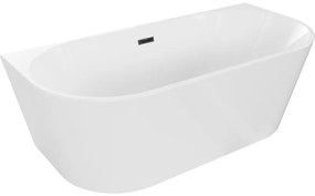Mexen Oval, szabadon álló fali kád 180 x 80 cm, fehér, fekete matt túlfolyó, 52671808000-70
