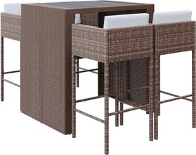vidaXL 5 részes barna polyrattan kerti bárszett párnákkal