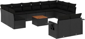 vidaXL 13 részes fekete polyrattan kerti ülőgarnitúra párnákkal
