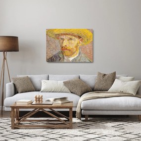 Üveg kép - Vincent van Gogh, Self-Portrait with a Straw Hat (The Potato Peeler), reprodukciók (70x50 cm)