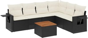 vidaXL 7 részes fekete polyrattan kerti ülőgarnitúra párnával