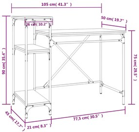 szürke sonoma fa és vas íróasztal polcokkal 105x50x90 cm