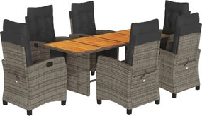 vidaXL 7 részes szürke polyrattan kerti étkezőgarnitúra párnával