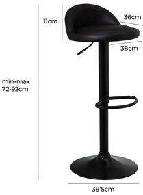 Fekete bőr utánzat állítható magasságú bárszék szett 2 db-os (ülésmagasság 72 cm) – Casa Selección