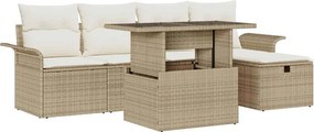 vidaXL Kerti Kanapé Szett párnával tárolóval 6 pcs Bézs Poli rattan