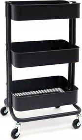 Fürdőszobai babakocsi, konyhai polc három tágas polccal fekete