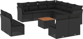vidaXL 12 részes fekete polyrattan kerti ülőgarnitúra párnákkal