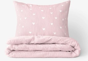 Goldea krepp ágyneműhuzat duo - szívecskék, púderrózsaszín hátoldal 140 x 220 és 70 x 90 cm