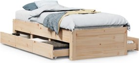 vidaXL tömör fenyőfa fiókos ágykeret matrac nélkül 75 x 190 cm