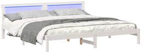 Ágykeret LED -es lámpákkal Fehér 200 x 200 cm Tömör fenyőfa