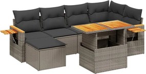 vidaXL 7 részes szürke polyrattan kerti ülőgarnitúra párnákkal