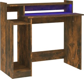 vidaXL füstös tölgy színű szerelt fa íróasztal LED-ekkel 97x45x90 cm