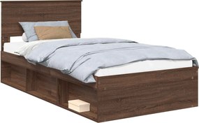 vidaXL Ágykeret fejtámlával Barna Tölgy 100 x 200 cm Tömör fenyőfa