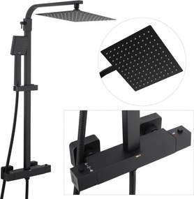 Erga Goba, zuhanygarnitúra termosztát elemmel és esőfejjel 25x25cm, fekete matt, ERG-YKA-BP.GOBA-THERM-25-BLK