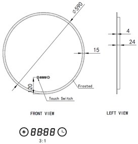 Kerek Led tükör Ø60cm Welland Alpha | Páramentesítő - Óra - Fényerő + színhőfok állítás