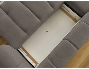 Szürkésbarna kinyitható-tárolóhelyes sarokkanapé (bal oldali-heverő résszel) Fuji – Bobochic Paris